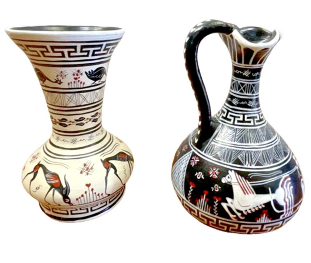 Pair of Unique Greek Vintage Vase Made by Vera G No. 5 & No. 20 Ceramic Handmade